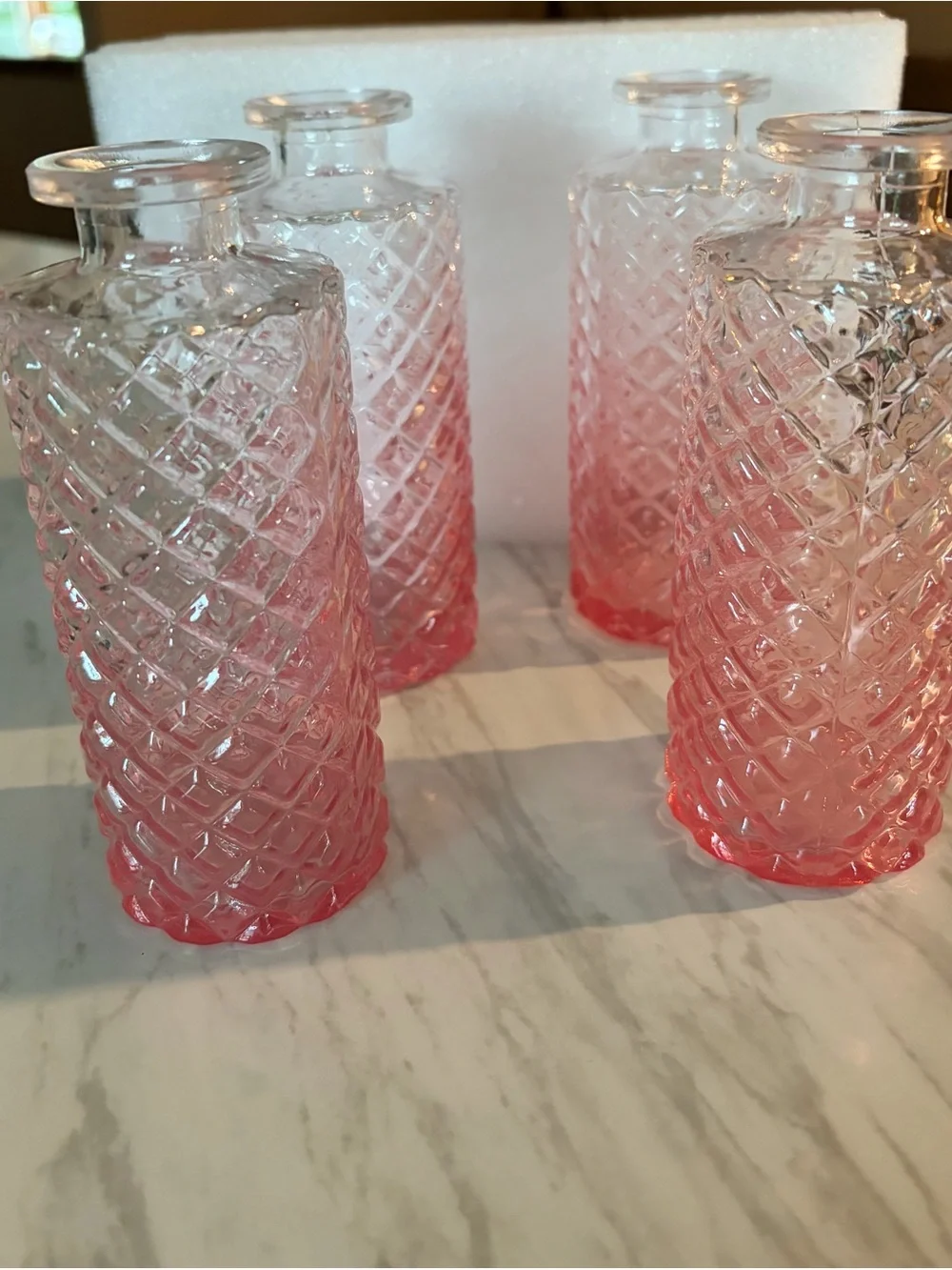 Pink Pressed Glass Vases -Set of 4